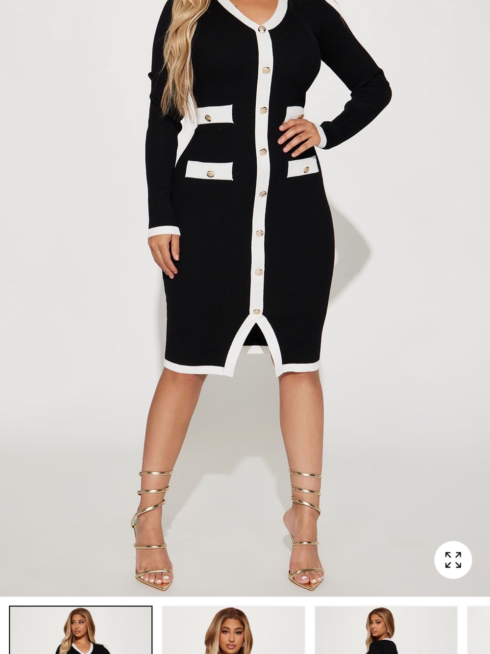 Fashion Nova Black & White Ribbed Midi Skirt